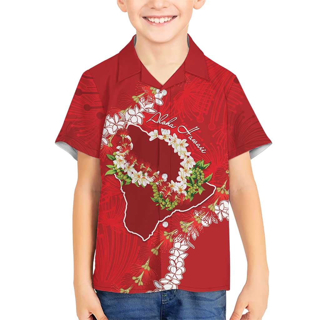 Hawaii Island Flowers Lei Kid Hawaiian Shirt Ohia Lehua Scarlet Red