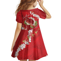 Hawaii Island Flowers Lei Kid Short Sleeve Dress Ohia Lehua Scarlet Red