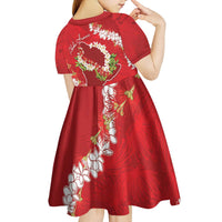 Hawaii Island Flowers Lei Kid Short Sleeve Dress Ohia Lehua Scarlet Red