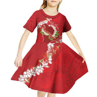 Hawaii Island Flowers Lei Kid Short Sleeve Dress Ohia Lehua Scarlet Red