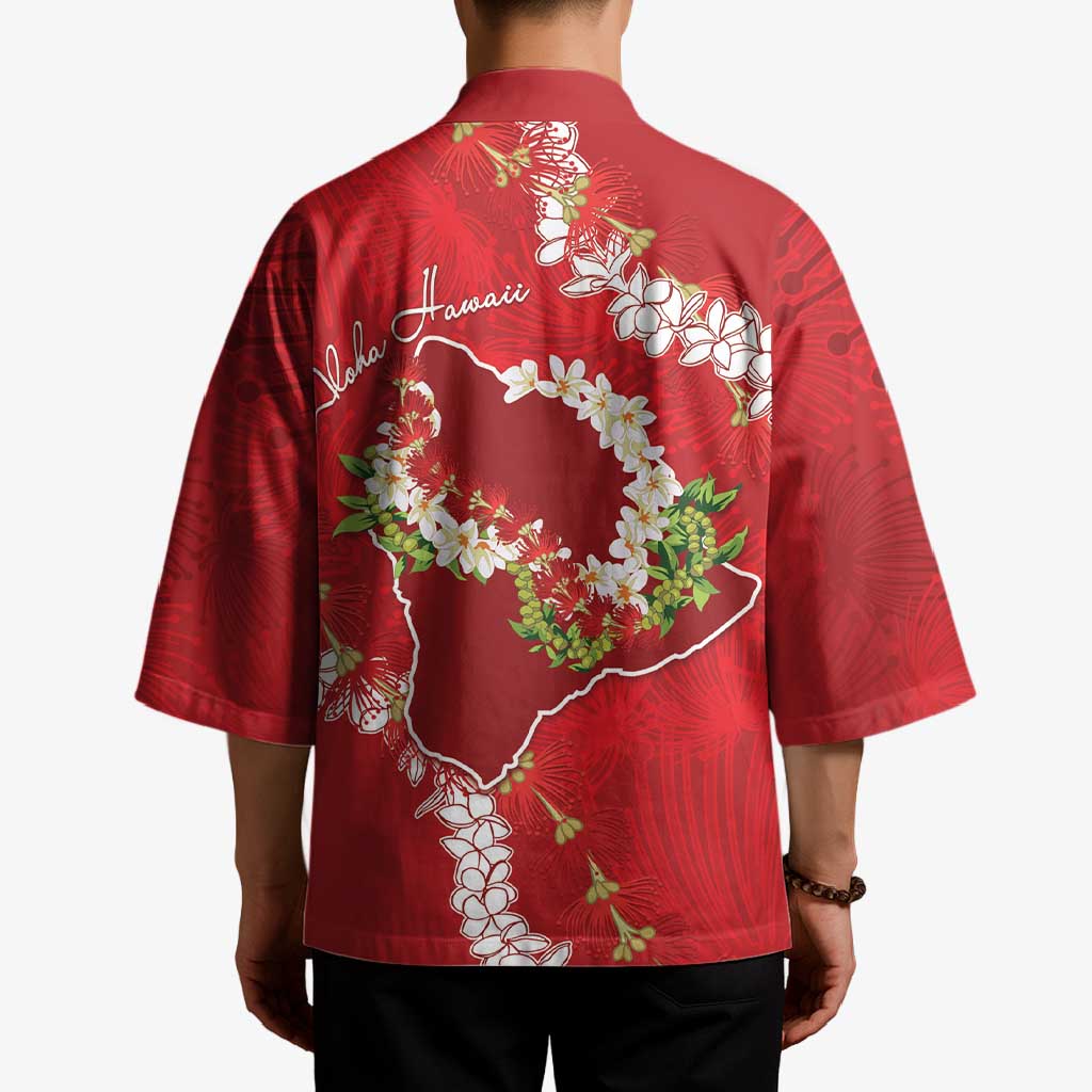 Hawaii Island Flowers Lei Kimono Ohia Lehua Scarlet Red