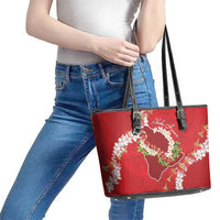 Hawaii Island Flowers Lei Leather Tote Bag Ohia Lehua Scarlet Red
