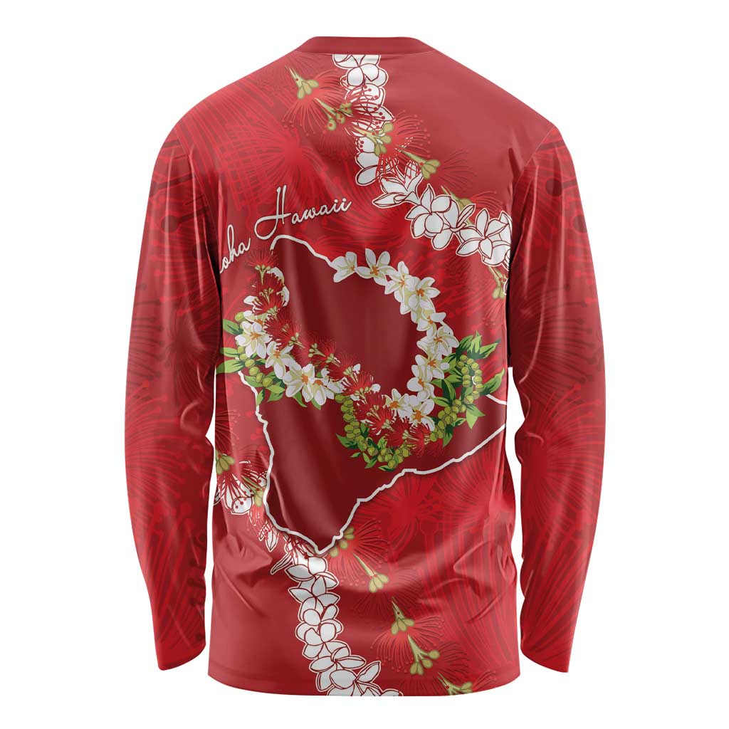 Hawaii Island Flowers Lei Long Sleeve Shirt Ohia Lehua Scarlet Red