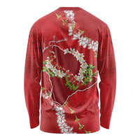 Hawaii Island Flowers Lei Long Sleeve Shirt Ohia Lehua Scarlet Red