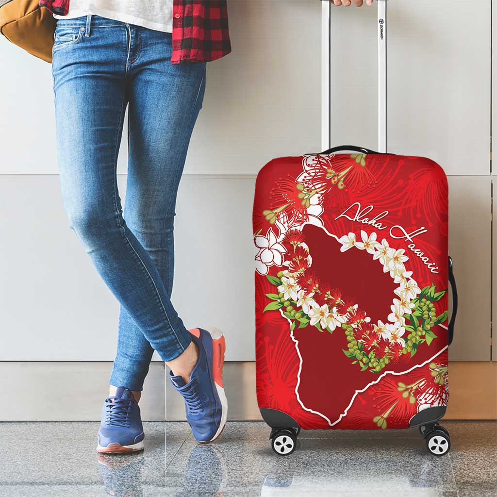 Hawaii Island Flowers Lei Luggage Cover Ohia Lehua Scarlet Red