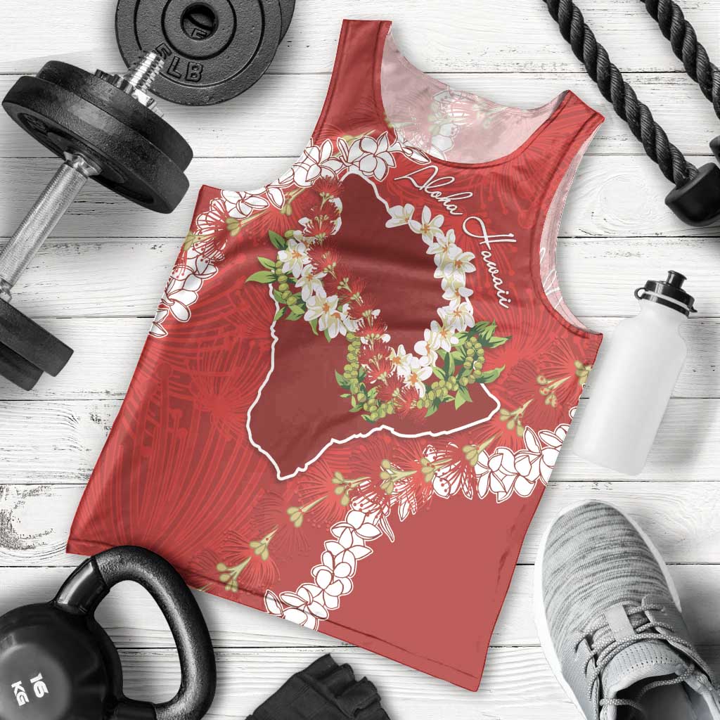 Hawaii Island Flowers Lei Men Tank Top Ohia Lehua Scarlet Red