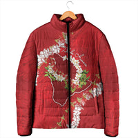 Hawaii Island Flowers Lei Padded Jacket Ohia Lehua Scarlet Red