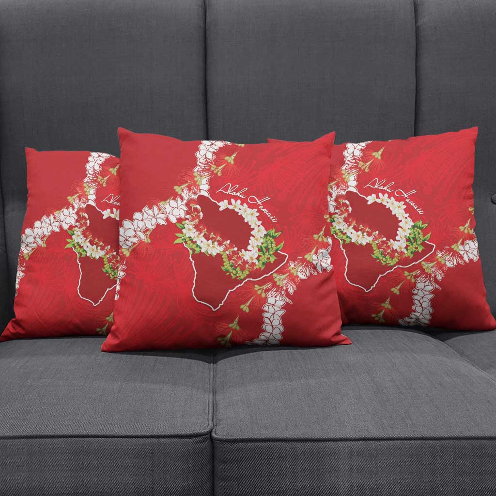 Hawaii Island Flowers Lei Pillow Cover Ohia Lehua Scarlet Red