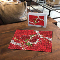 Hawaii Island Flowers Lei Puzzle Ohia Lehua Scarlet Red
