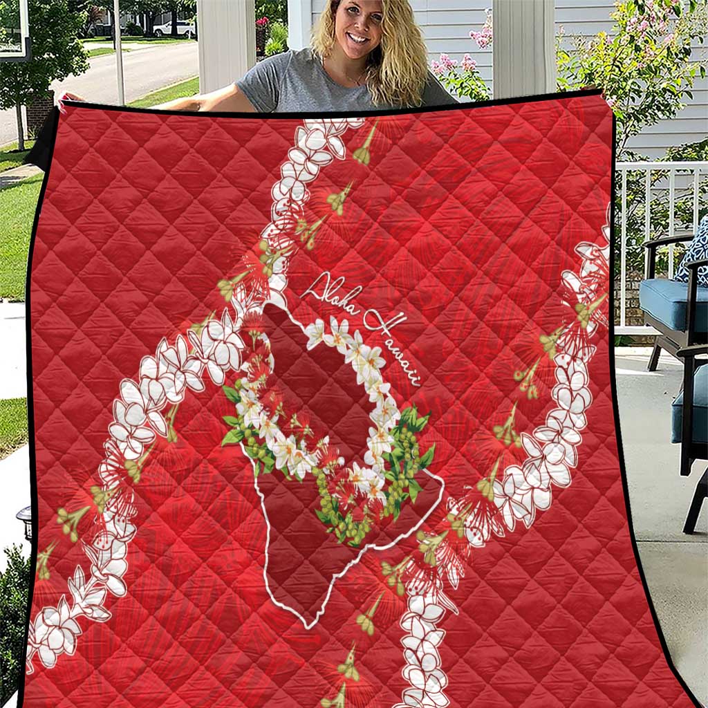 Hawaii Island Flowers Lei Quilt Ohia Lehua Scarlet Red