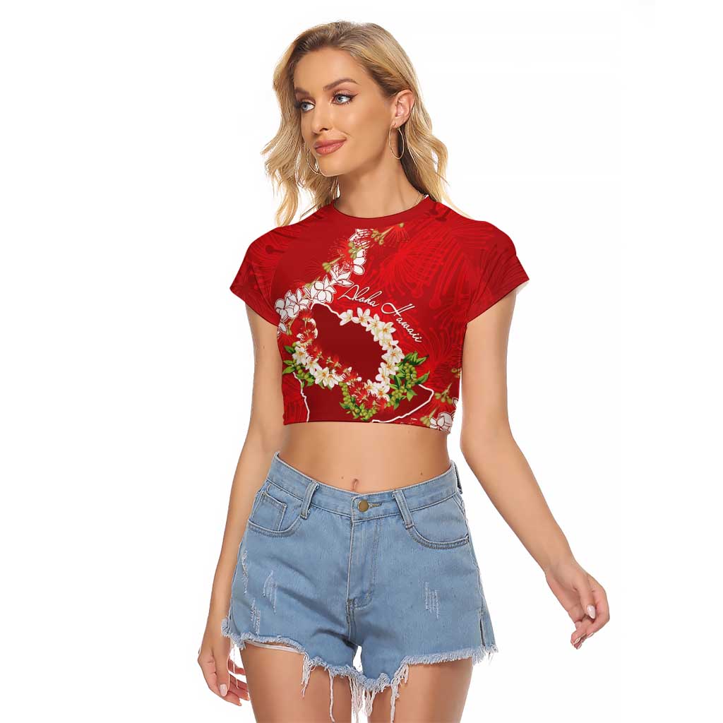Hawaii Island Flowers Lei Raglan Cropped T Shirt Ohia Lehua Scarlet Red