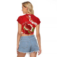 Hawaii Island Flowers Lei Raglan Cropped T Shirt Ohia Lehua Scarlet Red