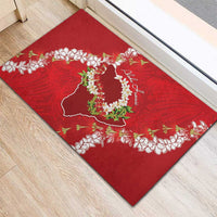Hawaii Island Flowers Lei Rubber Doormat Ohia Lehua Scarlet Red