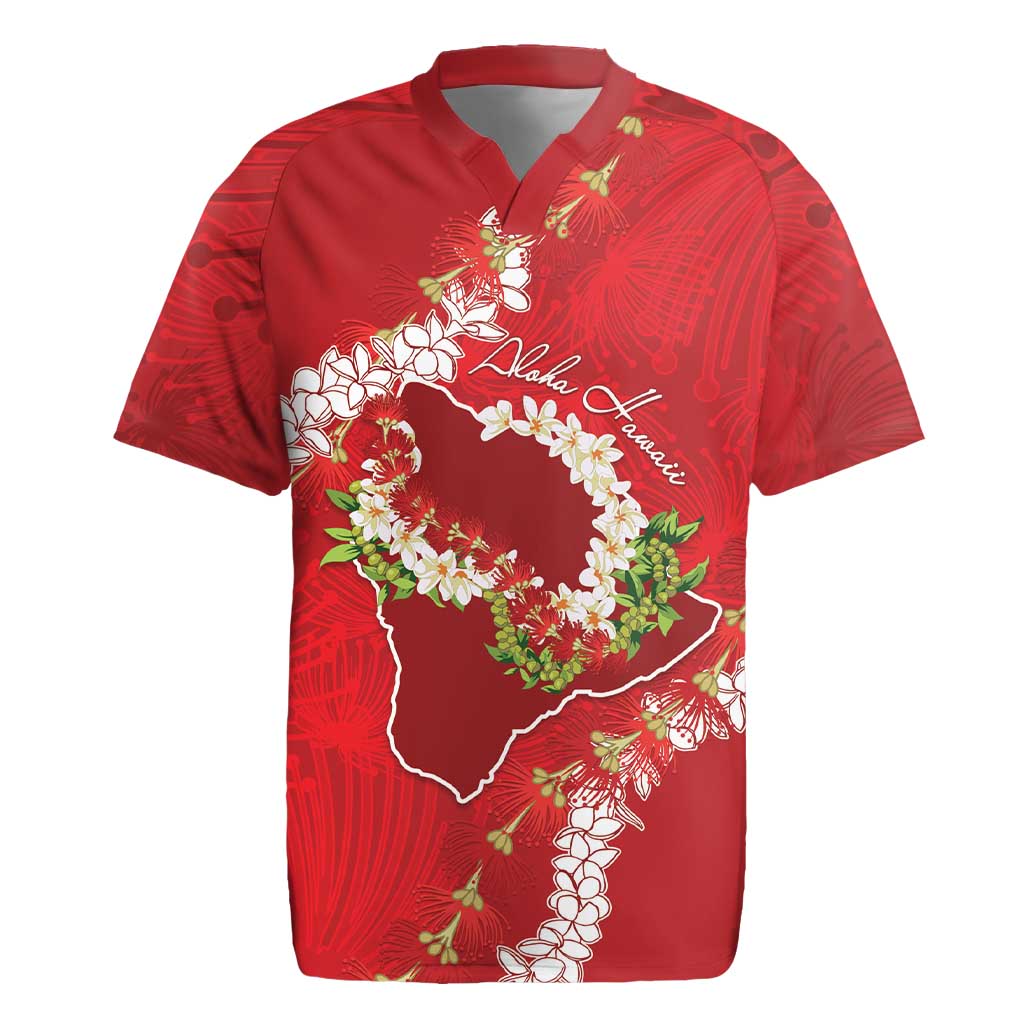 Hawaii Island Flowers Lei Rugby Jersey Ohia Lehua Scarlet Red