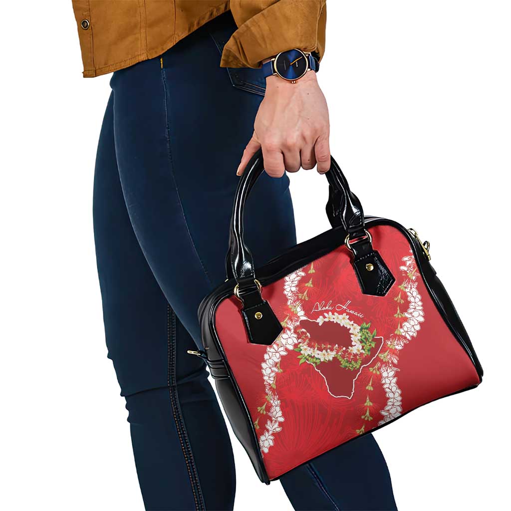 Hawaii Island Flowers Lei Shoulder Handbag Ohia Lehua Scarlet Red
