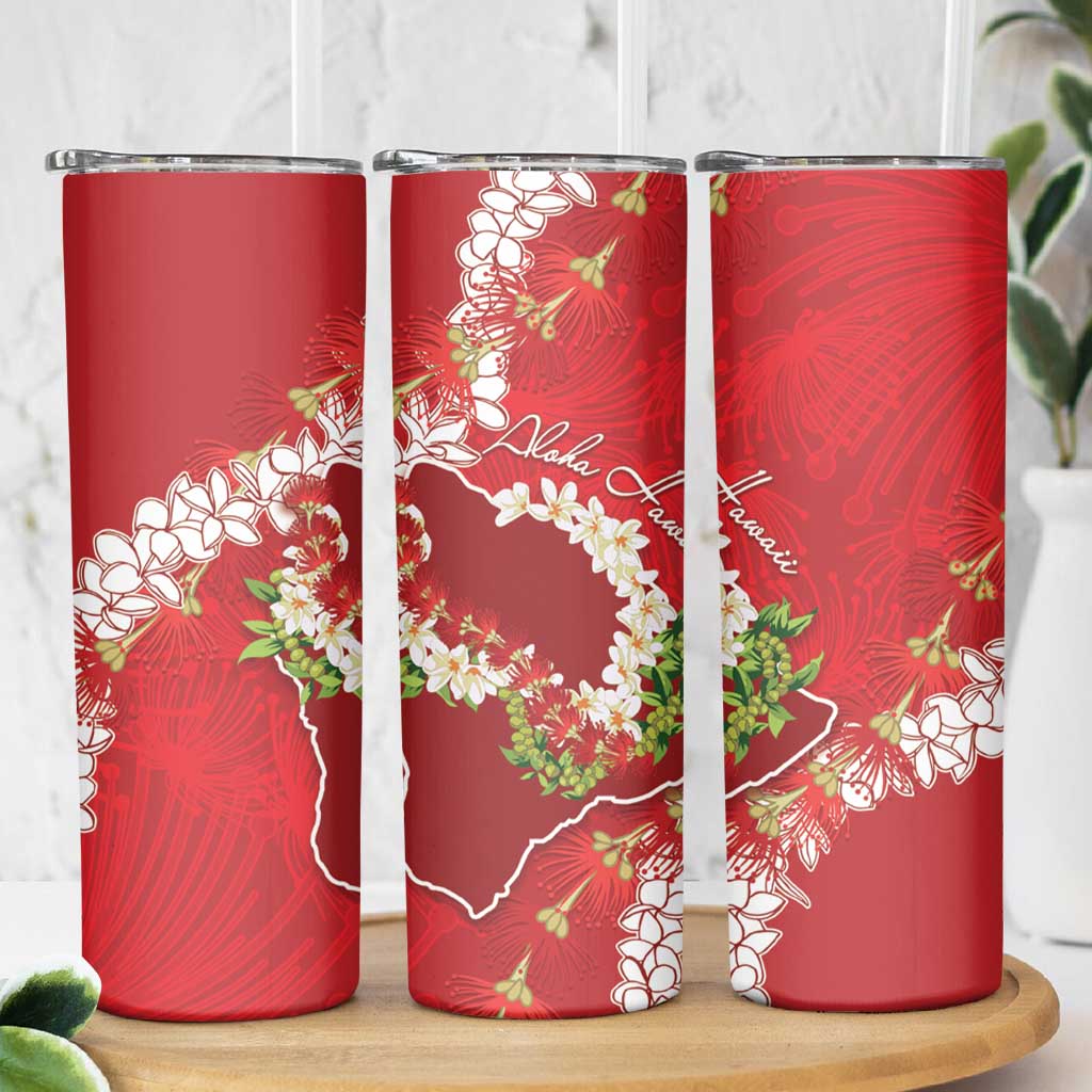 Hawaii Island Flowers Lei Skinny Tumbler Ohia Lehua Scarlet Red LT7 - Polynesian Pride