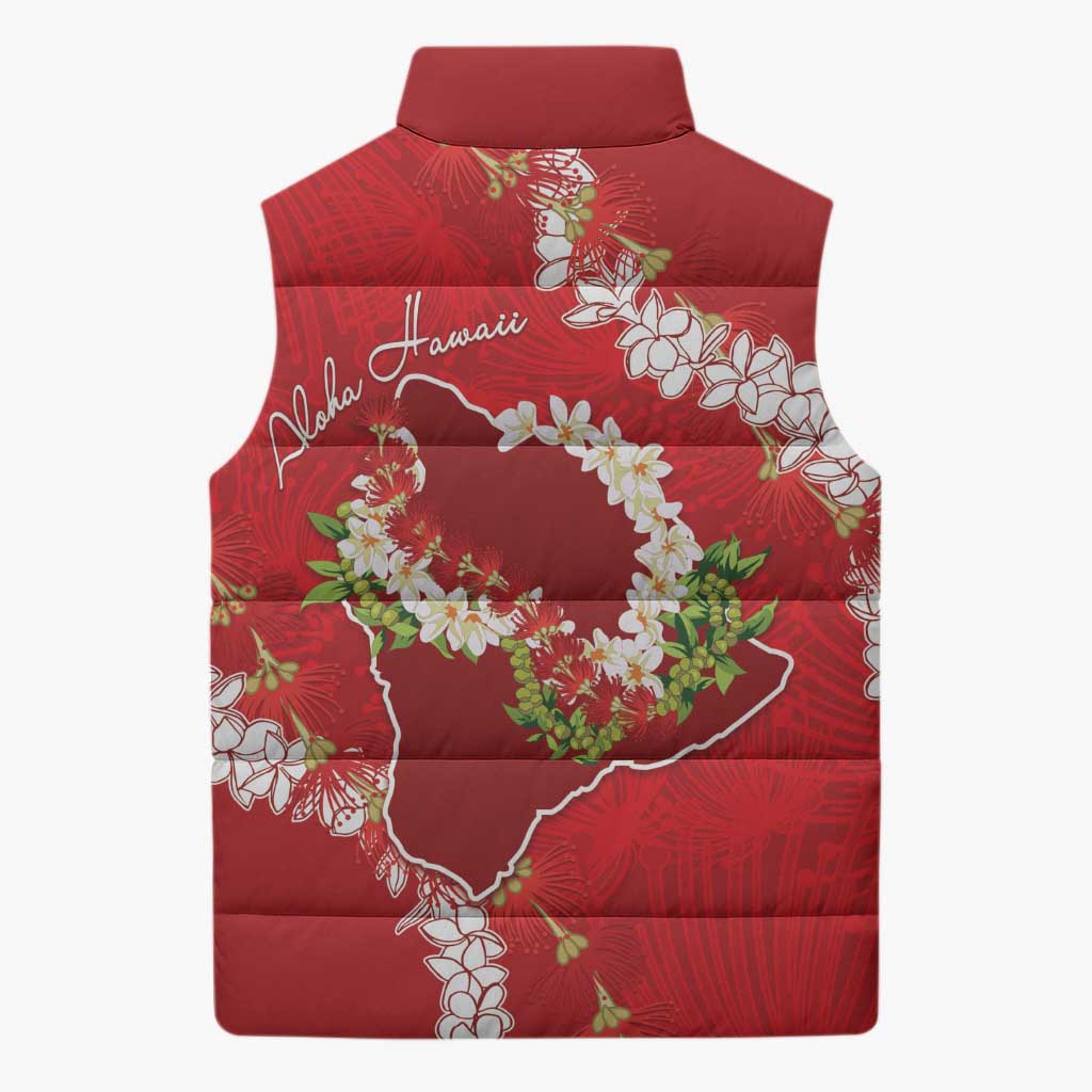 Hawaii Island Flowers Lei Sleeveless Puffer Jacket Ohia Lehua Scarlet Red
