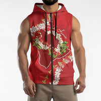 Hawaii Island Flowers Lei Sleeveless Zip Hoodie Ohia Lehua Scarlet Red