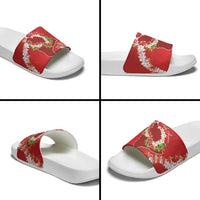 Hawaii Island Flowers Lei Slide Sandals Ohia Lehua Scarlet Red