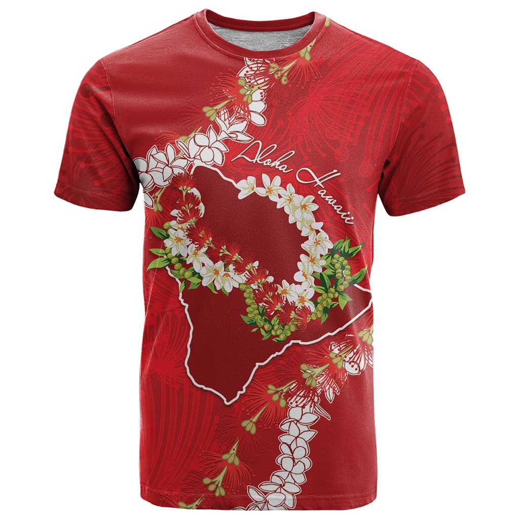 Hawaii Island Flowers Lei T Shirt Ohia Lehua Scarlet Red