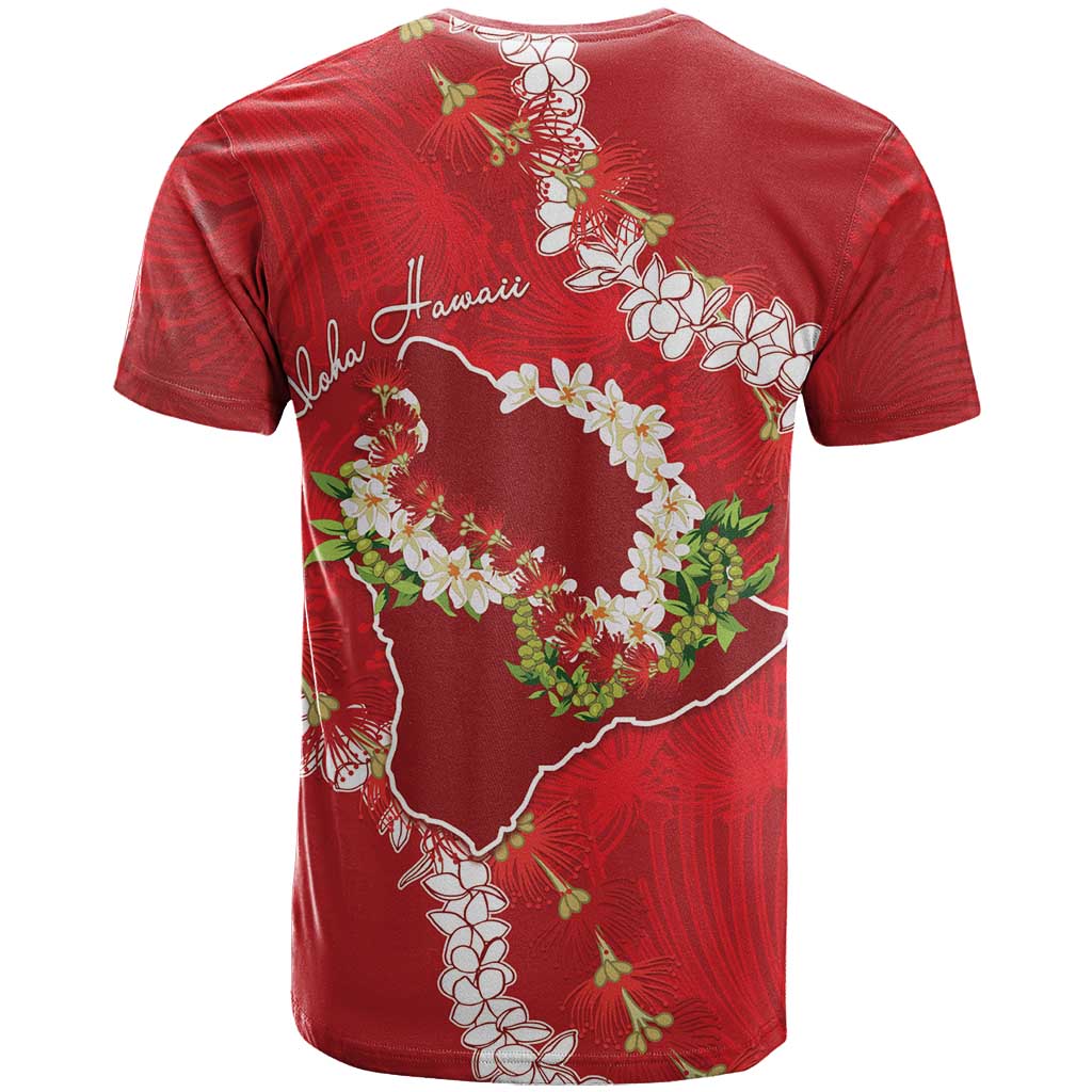 Hawaii Island Flowers Lei T Shirt Ohia Lehua Scarlet Red