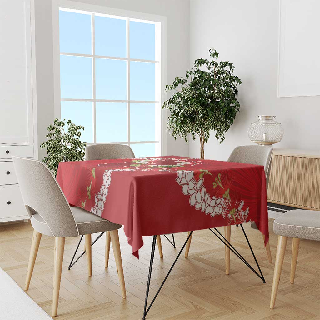 Hawaii Island Flowers Lei Tablecloth Ohia Lehua Scarlet Red
