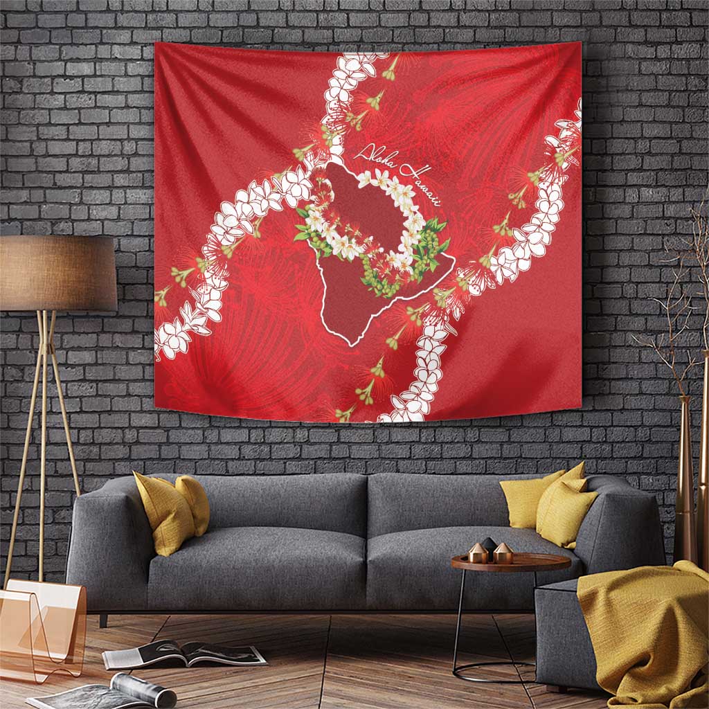 Hawaii Island Flowers Lei Tapestry Ohia Lehua Scarlet Red