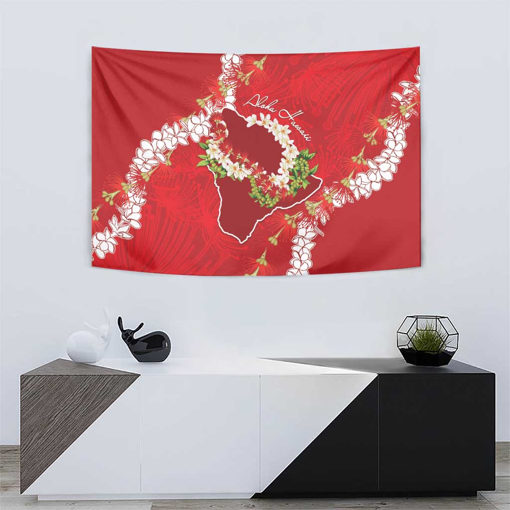 Hawaii Island Flowers Lei Tapestry Ohia Lehua Scarlet Red