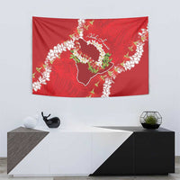 Hawaii Island Flowers Lei Tapestry Ohia Lehua Scarlet Red