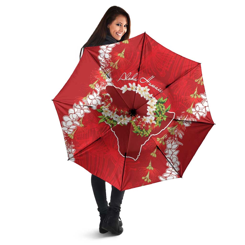 Hawaii Island Flowers Lei Umbrella Ohia Lehua Scarlet Red