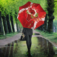 Hawaii Island Flowers Lei Umbrella Ohia Lehua Scarlet Red