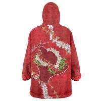 Hawaii Island Flowers Lei Wearable Blanket Hoodie Ohia Lehua Scarlet Red