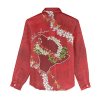 Hawaii Island Flowers Lei Women Casual Shirt Ohia Lehua Scarlet Red LT7 - Polynesian Pride