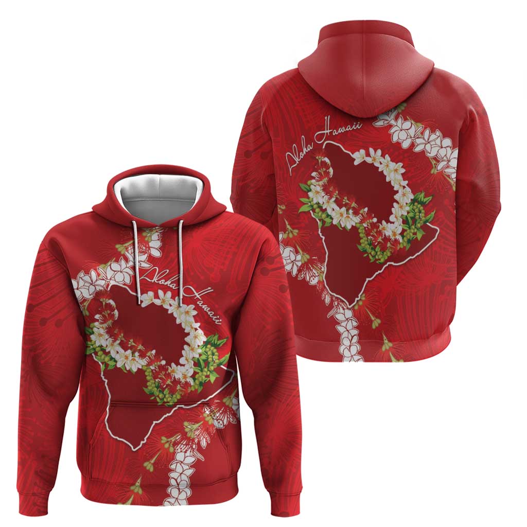 Hawaii Island Flowers Lei Zip Hoodie Ohia Lehua Scarlet Red