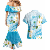 Guam Chamorro Guasali Flowers Couples Matching Mermaid Dress and Hawaiian Shirt Aqua Gradient