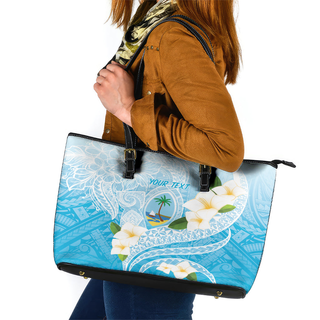 Guam Chamorro Guasali Flowers Leather Tote Bag Aqua Gradient LT7