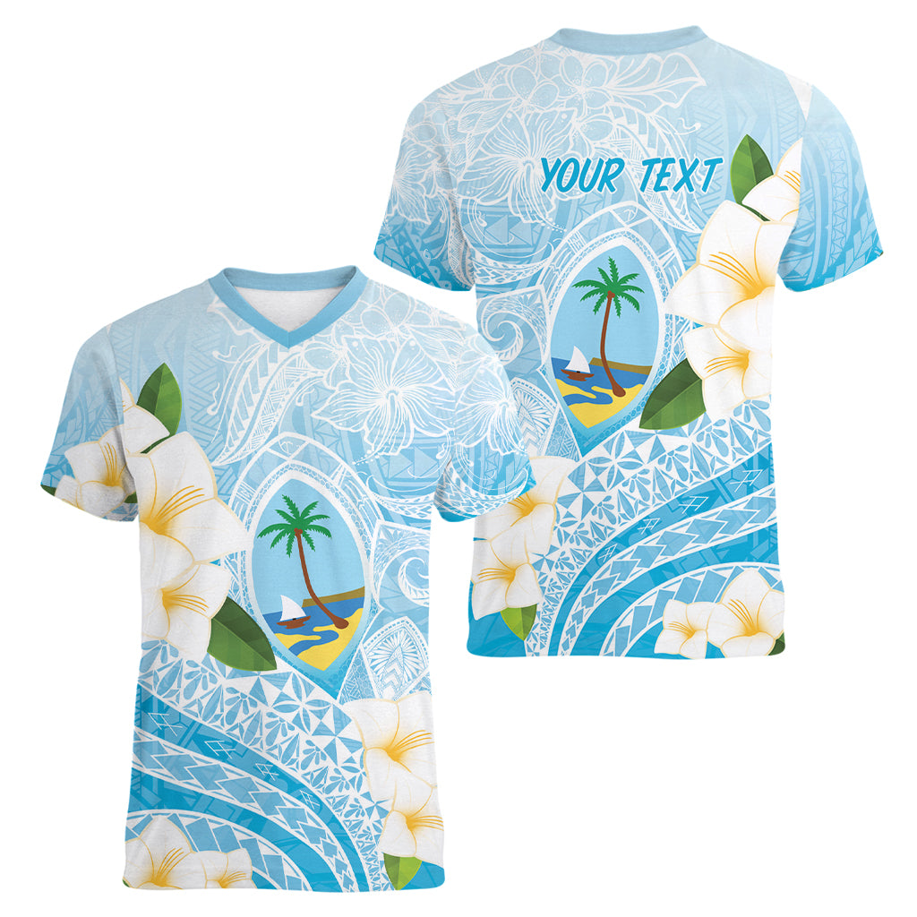 Guam Chamorro Guasali Flowers Women V-Neck T-Shirt Aqua Gradient