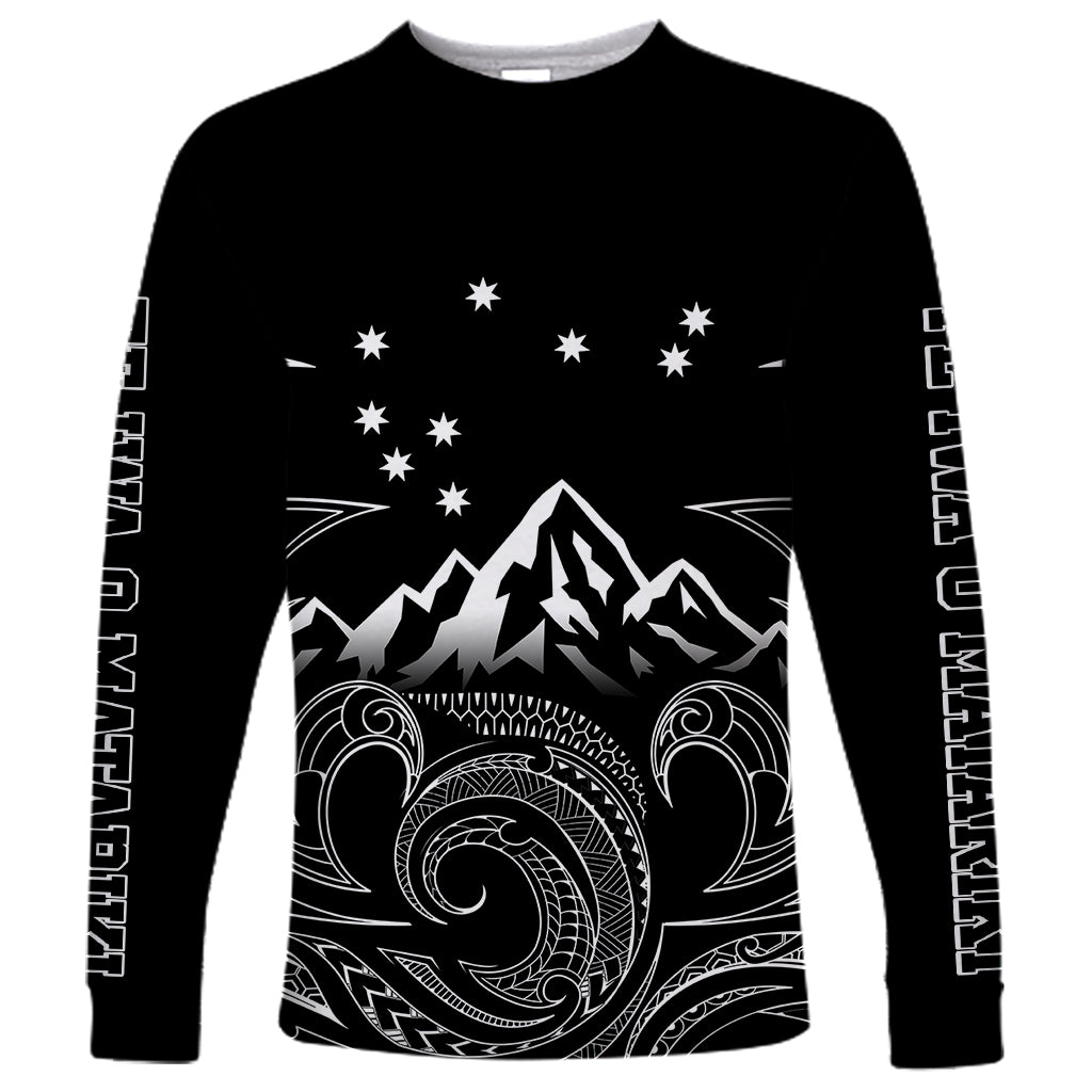 New Zealand Long Sleeve Shirt Maori Te Iwa o Matariki LT7 Unisex Black - Polynesian Pride