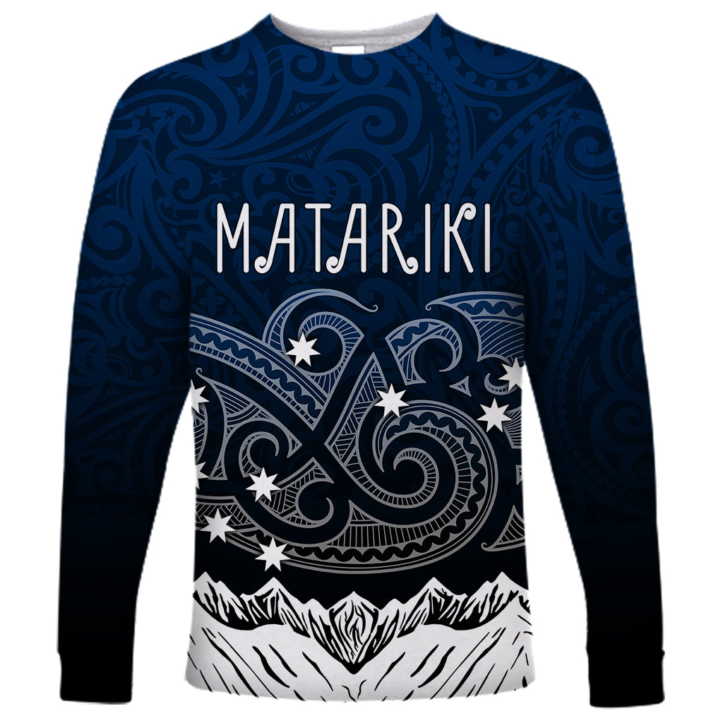 Personalised New Zealand Long Sleeve Shirt Matariki Maori Patterns - Gradient LT7 Unisex Black - Polynesian Pride