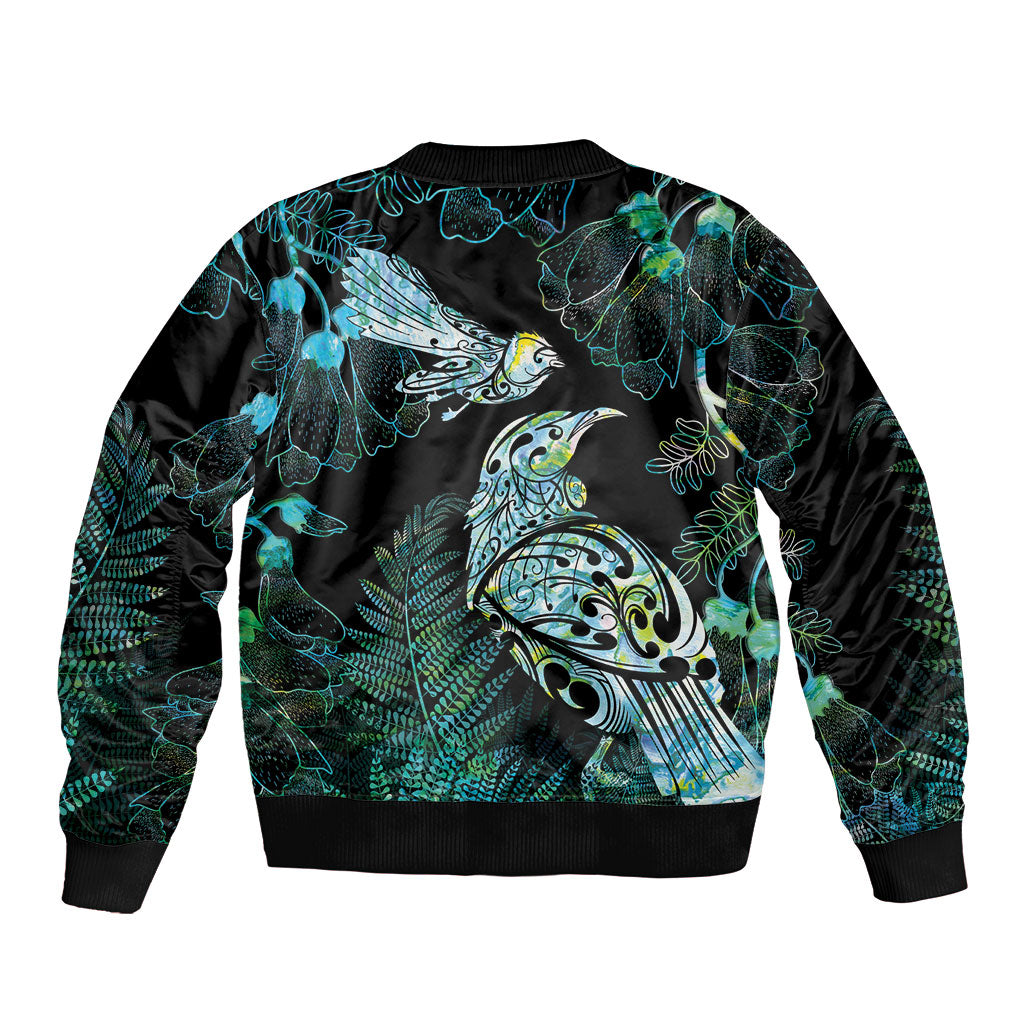 Aotearoa Maori Mahuru Bomber Jacket Spring Time - Paua Shell Green LT7 - Polynesian Pride