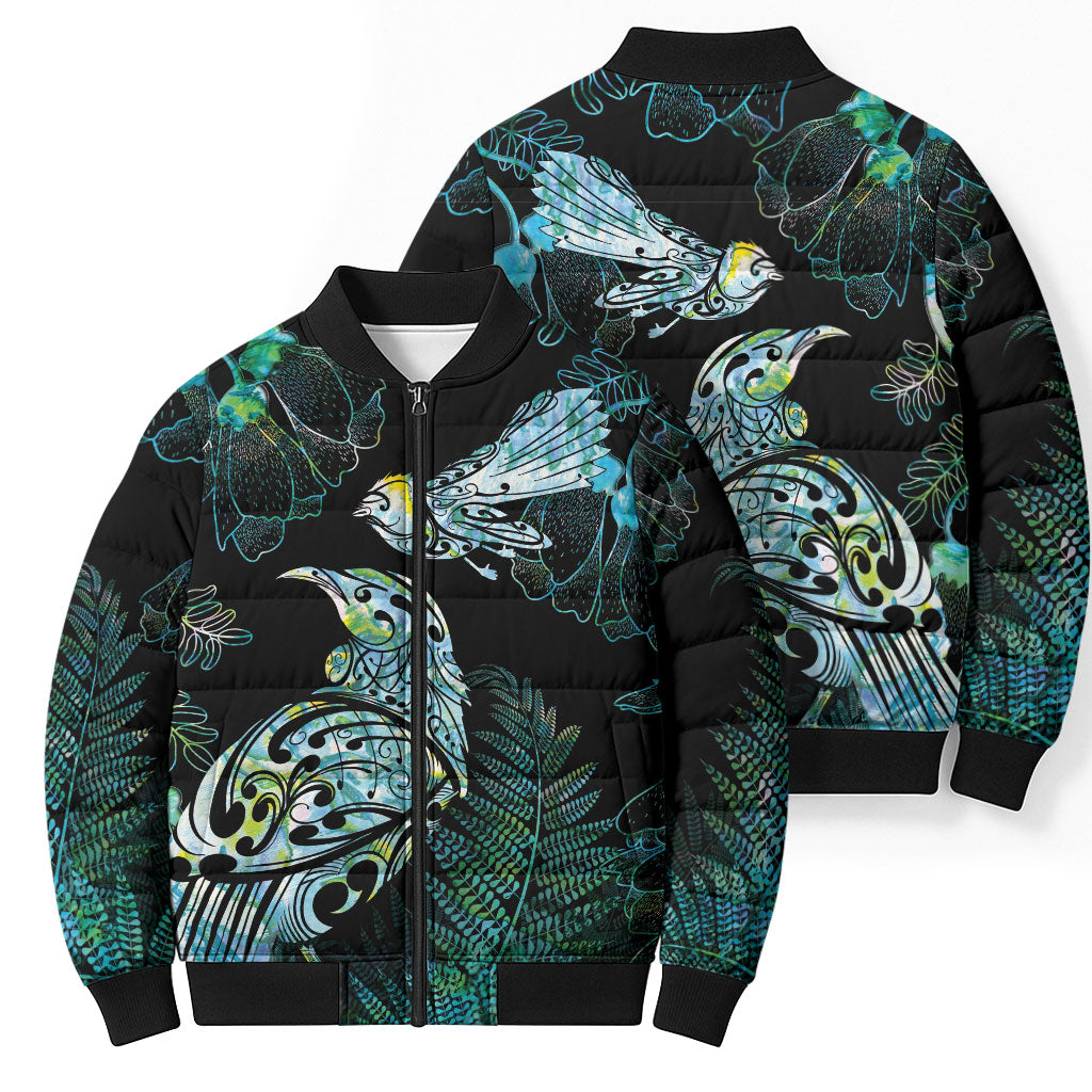 Aotearoa Maori Mahuru Bomber Puffer Jacket Spring Time - Paua Shell Green LT7 - Polynesian Pride