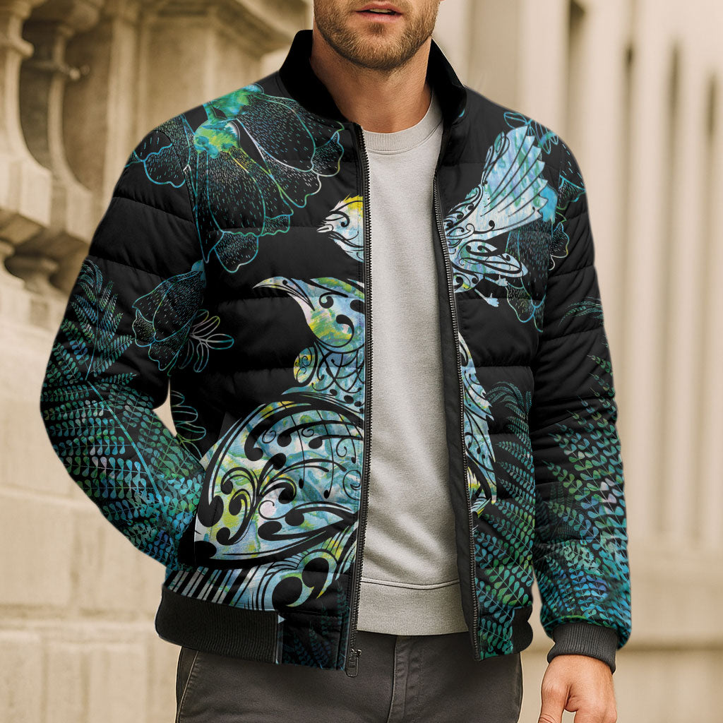 Aotearoa Maori Mahuru Bomber Puffer Jacket Spring Time - Paua Shell Green LT7 - Polynesian Pride