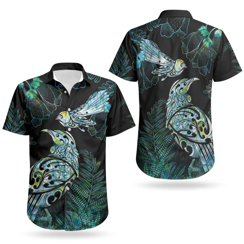 Aotearoa Maori Mahuru Couples Matching Off Shoulder Short Dress and Hawaiian Shirt Spring Time - Paua Shell Green LT7 - Polynesian Pride