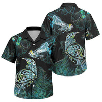 Aotearoa Maori Mahuru Family Matching Off Shoulder Maxi Dress and Hawaiian Shirt Spring Time - Paua Shell Green LT7 Son's Shirt Black - Polynesian Pride