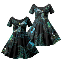 Aotearoa Maori Mahuru Family Matching Tank Maxi Dress and Hawaiian Shirt Spring Time - Paua Shell Green LT7 Daughter's Dress Black - Polynesian Pride