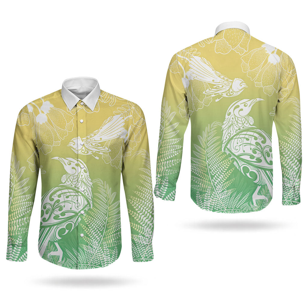 Aotearoa Maori Mahuru Tui With Pikawakawa Couples Matching Mermaid Dress and Long Sleeve Button Shirt Spring Time LT7 - Polynesian Pride