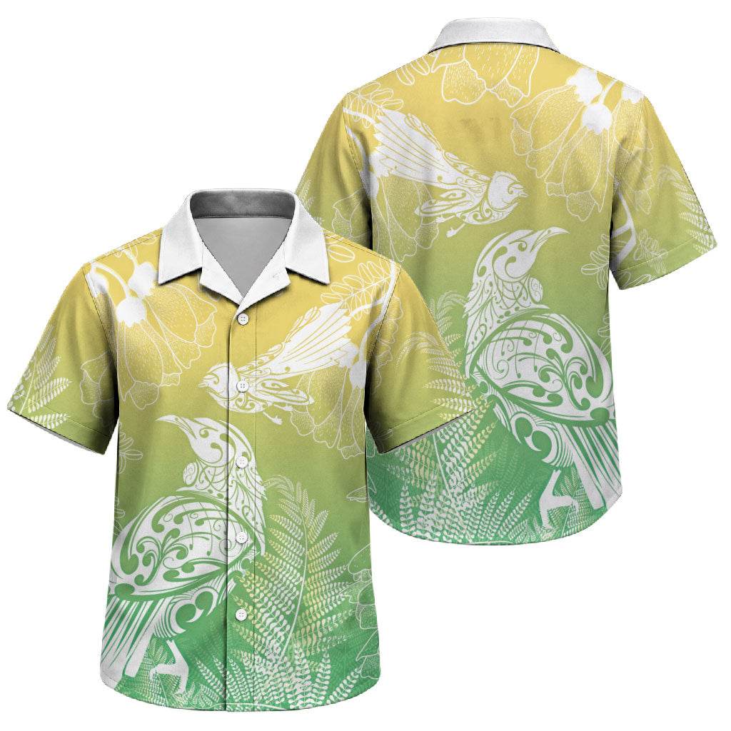 Aotearoa Maori Mahuru Tui With Pikawakawa Family Matching Mermaid Dress and Hawaiian Shirt Spring Time LT7 Son's Shirt Green - Polynesian Pride
