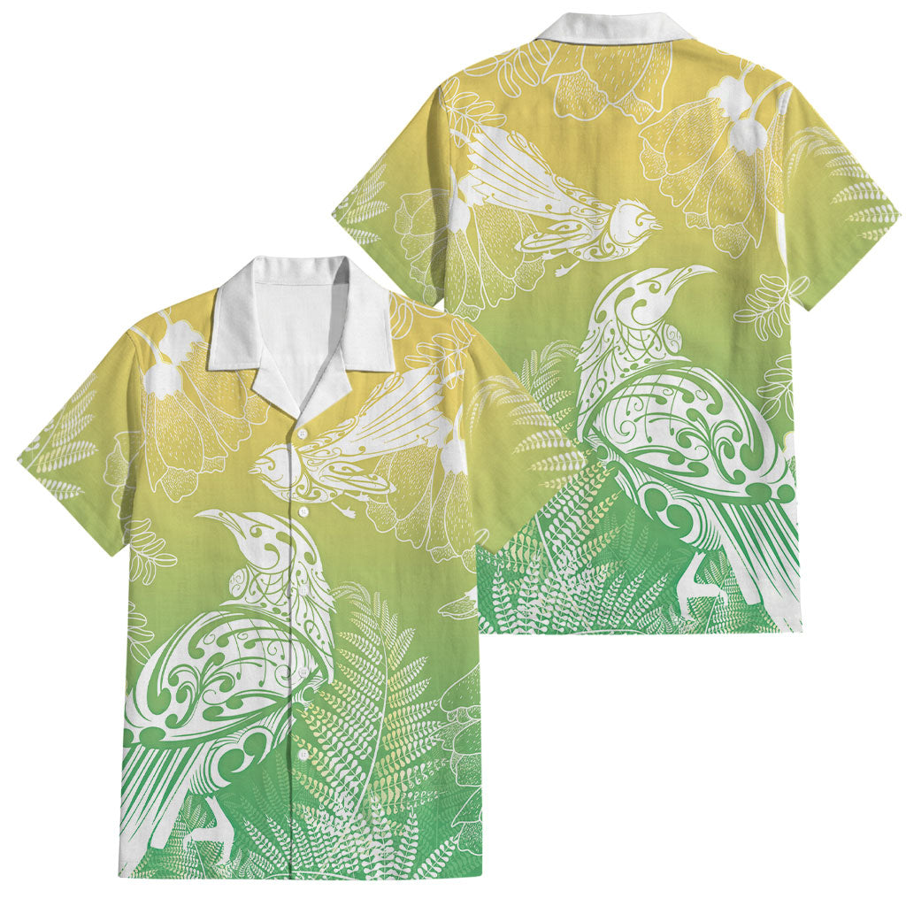 Aotearoa Maori Mahuru Tui With Pikawakawa Family Matching Short Sleeve Bodycon Dress and Hawaiian Shirt Spring Time LT7 Dad's Shirt - Short Sleeve Green - Polynesian Pride