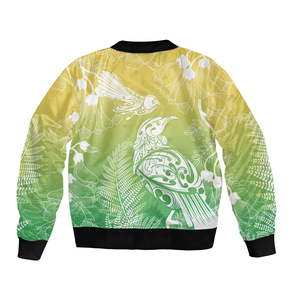 Aotearoa Maori Mahuru Tui With Pikawakawa Sleeve Zip Bomber Jacket Spring Time LT7 - Polynesian Pride