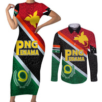 personalised-penama-and-papua-new-guinea-day-couples-matching-short-sleeve-bodycon-dress-and-long-sleeve-button-shirts-emblem-mix-style